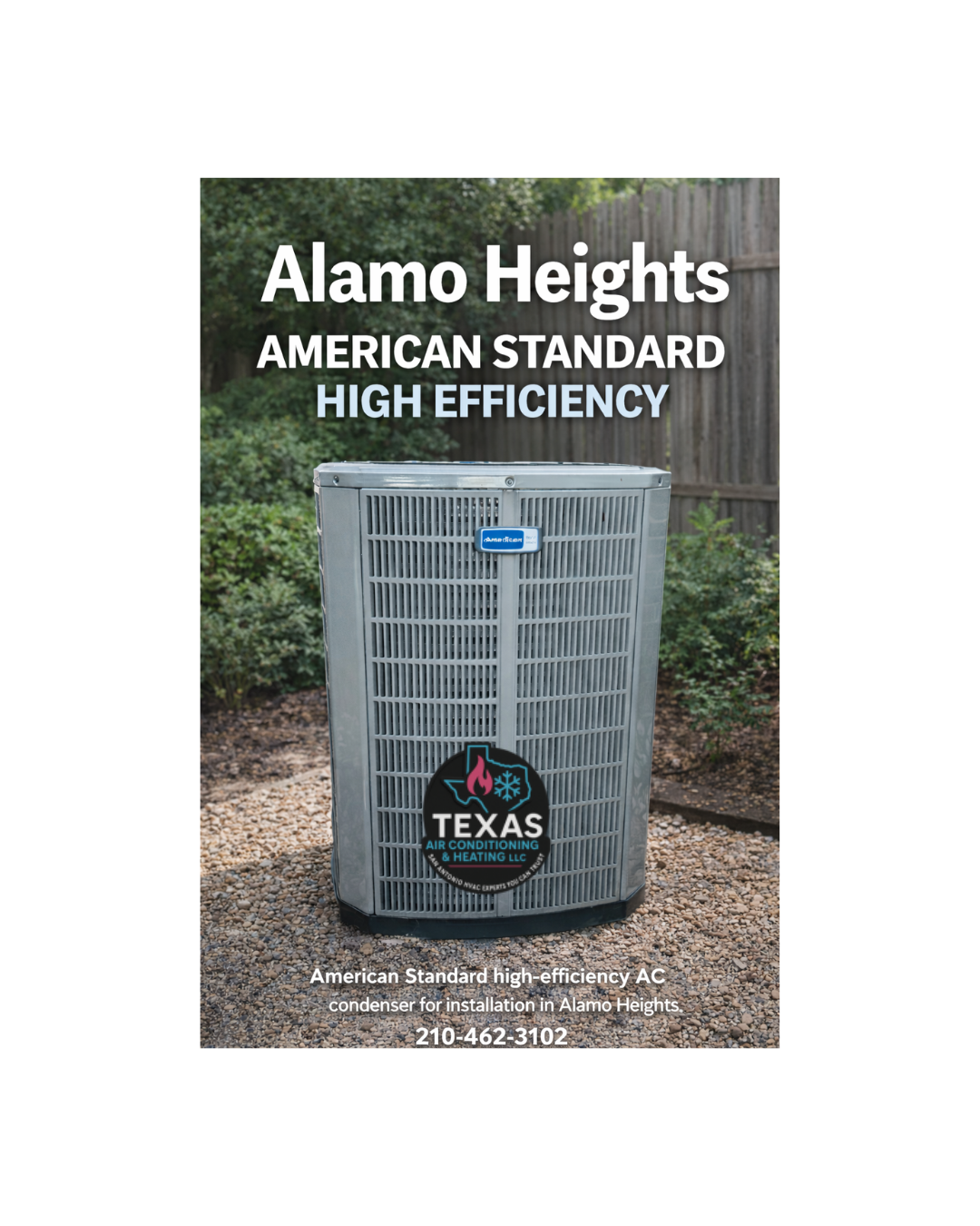 American Standard high-efficiency AC installation in Alamo Heights by Texas Air Conditioning & Heating LLC