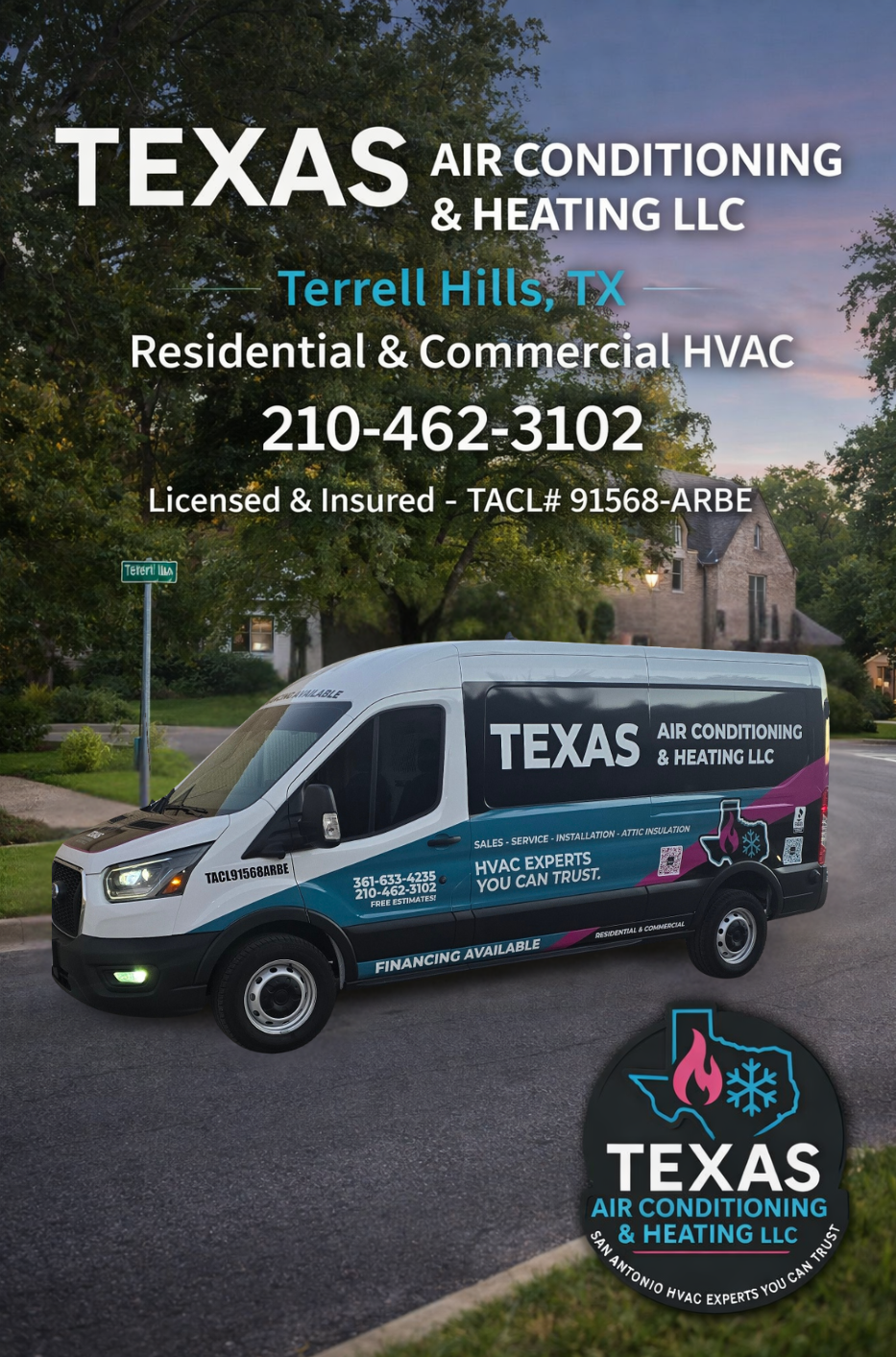 Texas Air Conditioning & Heating service van in Terrell Hills for HVAC service